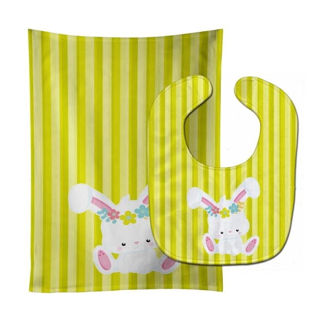 Easter White Rabbit With Flowers Baby Bib & Burp Cloth