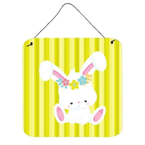 Easter White Rabbit with Flowers Wall or Door Hanging Prints