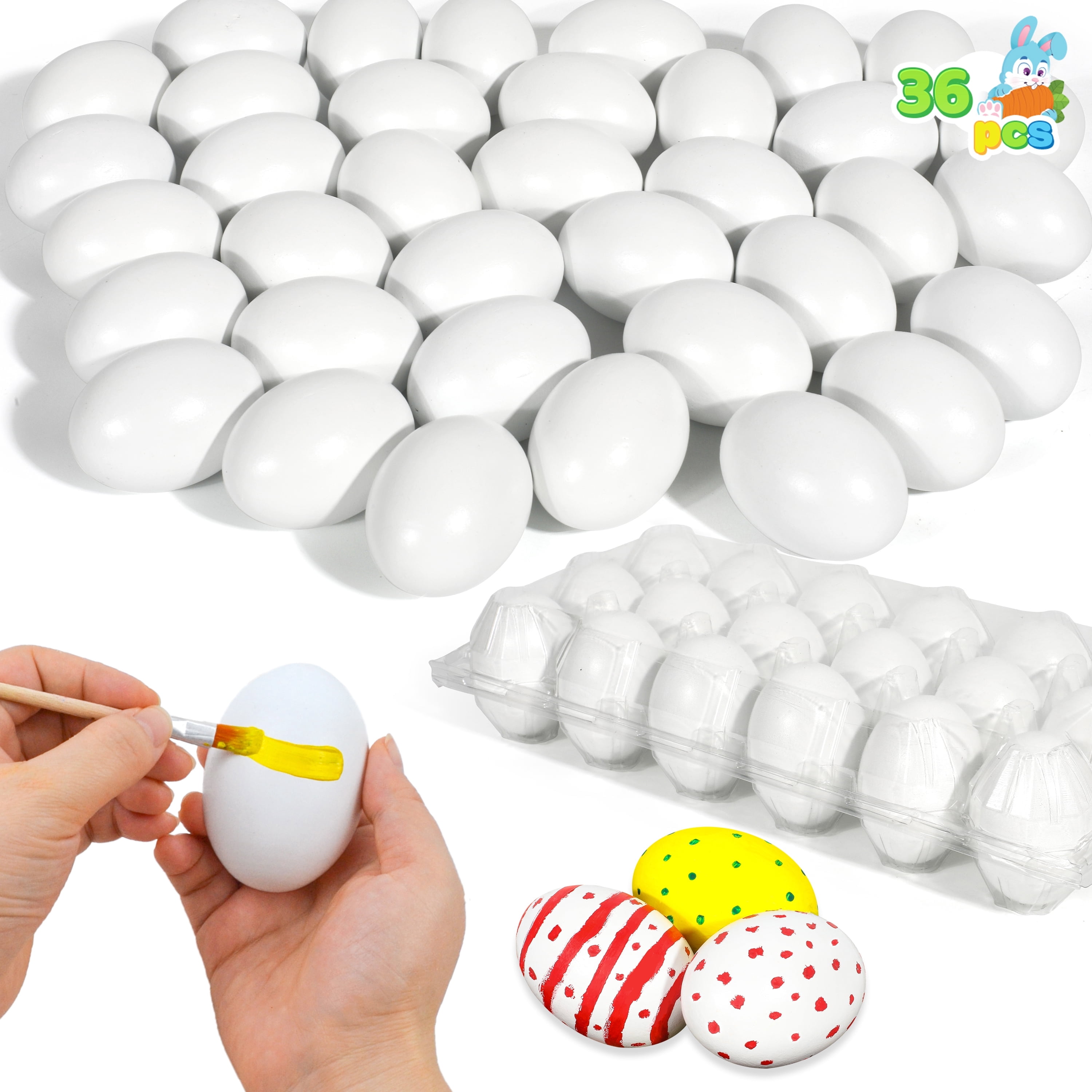 Joyfy 36 Pcs Easter Egg,2.36" Easter Unpainted White Eggs Wooden Decorating for Kids DIY Paint Your Own Egg Decor,Easter Craft,Easter Eggs Hunt,Easter Basket Stuffers,School Activities Supplies