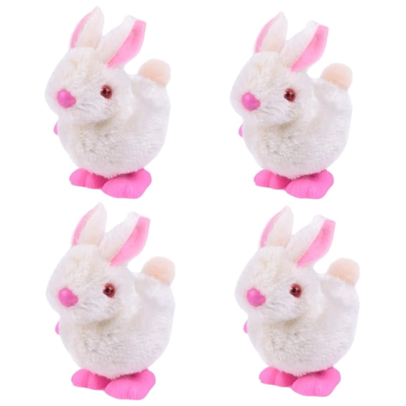 Easter Wind Up Toys,4 Pack Plush Bunny Chick Jumping Toy for Kids Easter Basket Stuffers Party Favor Supply(White)