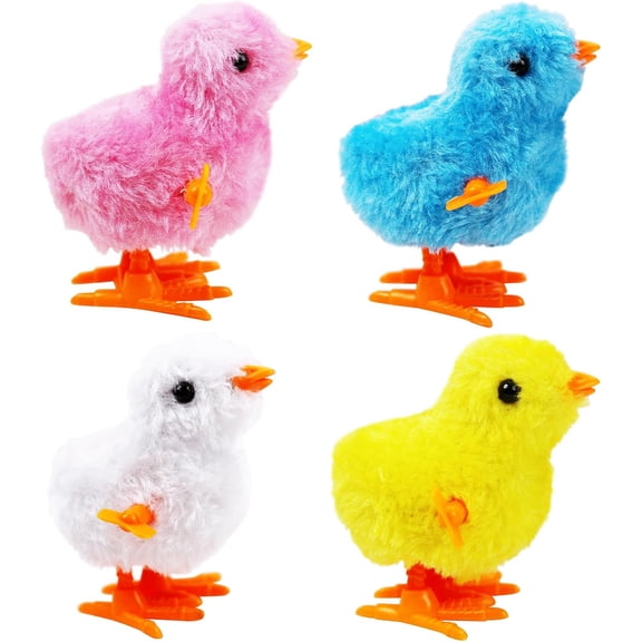 Easter Wind up Toys for Easter Basket Stuffers, 4 Pcs Wind up Chicks for Easter Egg Fillers, Easter Plush Egg Toys, Easter Party Favors(Random Color)