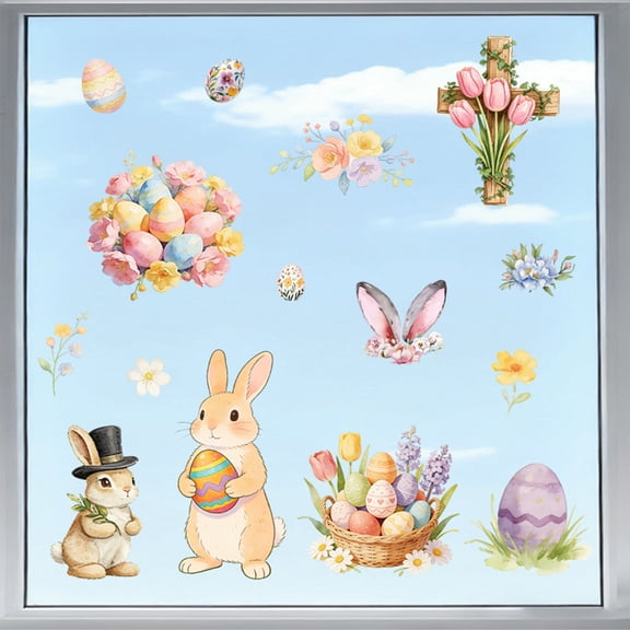 Easter Window Clings, Large Removable Static Cling Stickers for Glass Doors & Windows, Reusable Easter Decor for Home, Shop Front Indoor Outdoor Decorations