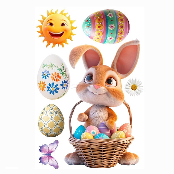 Easter Window Door Stickers, Bunny Rabbit Egg Decorations for Home Office Glass Removable Vinyl Decals Spring Holiday Decor Festive Static Cling Design with Assorted Sizes