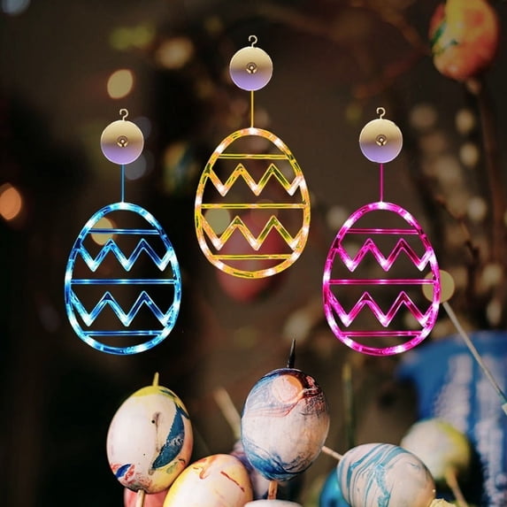 Easter Window Egg Lights Decorations, Hanging Lights In The Shape Of Easter Eggs, Suction Cups, Battery-powered Easter Indoor Lights, Family Holiday Party Decorative Lights (No Batteries)