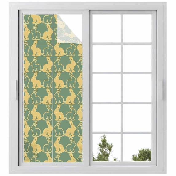 Easter Window Privacy Film, Cute Cartoon Rabbits Bunny Animal Yellow Green Static Cling UV Sun Blocking Heat Control Window Tint Day and Night, Non-Adhesive One Way Windows Privacy Cover 23.6''x59''