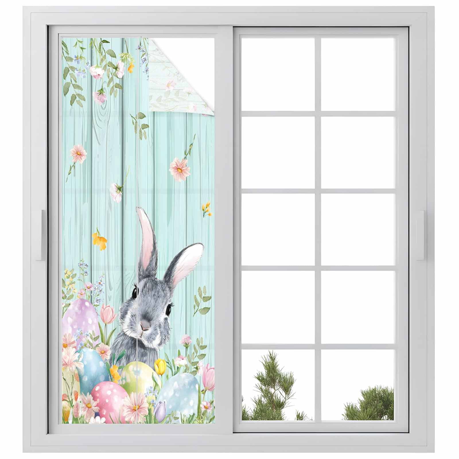 Spring Classroom Window Rabbit Easter Window Privacy Film, Farmhouse Spring Rabbit Eggs Flowers Leaf ...