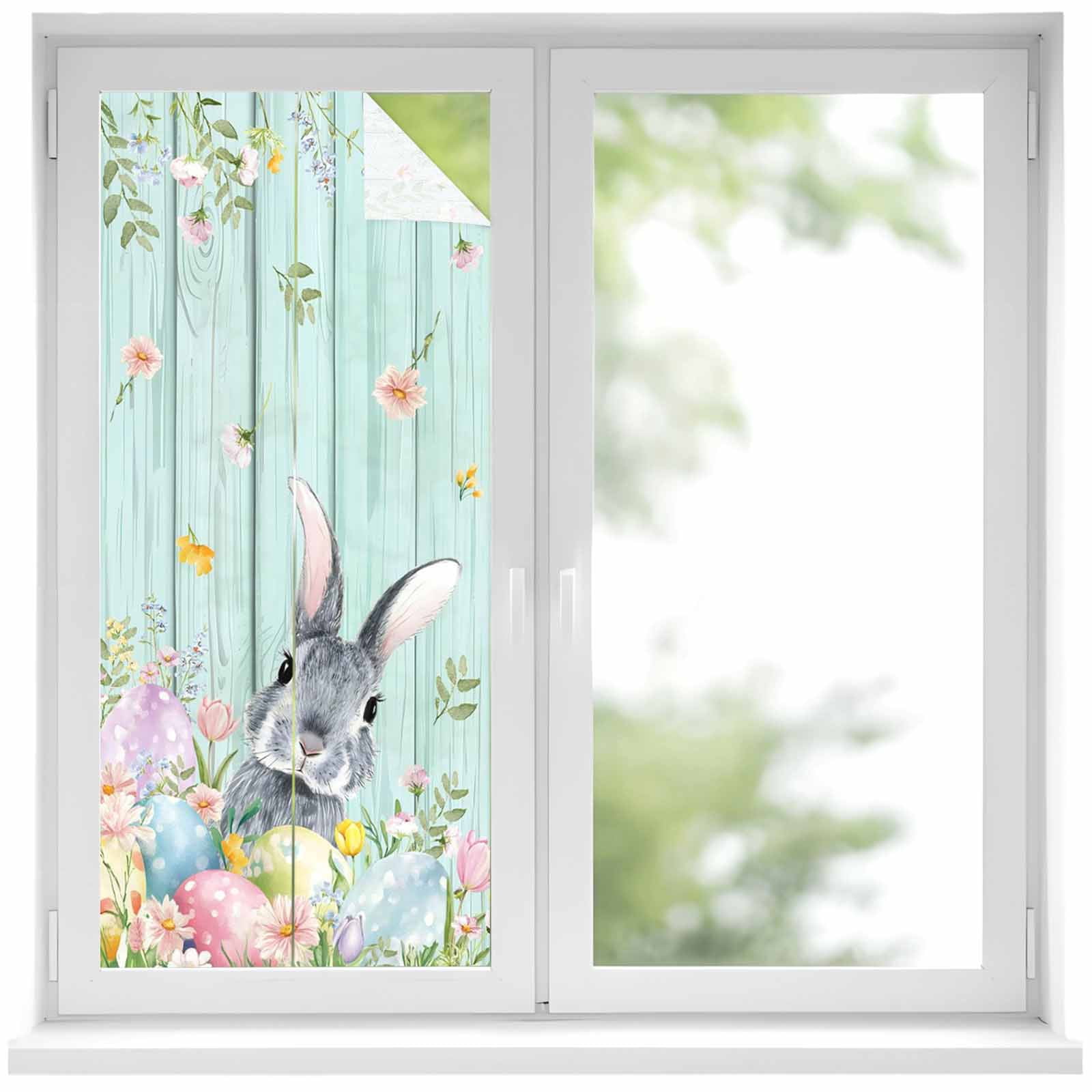 Spring Classroom Window Rabbit Easter Window Privacy Film, Farmhouse Spring Rabbit Eggs Flowers Leaf ...