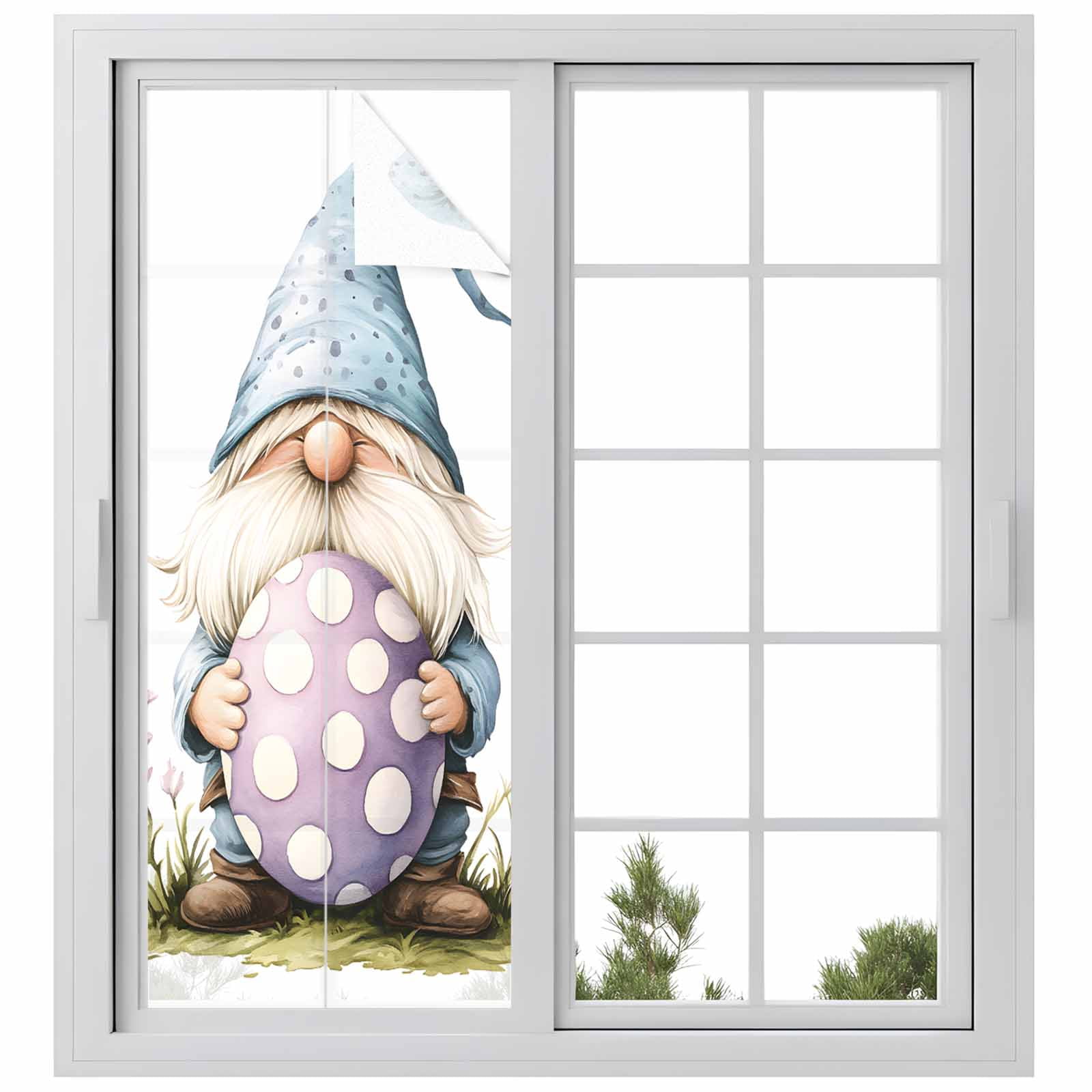 Easter Window Privacy Film, Gnome Egg Frosted Glass Window Clings Static Cling UV Heat Blocking Reusable Door Sticker for Bathroom 23.6 x 59 Inch