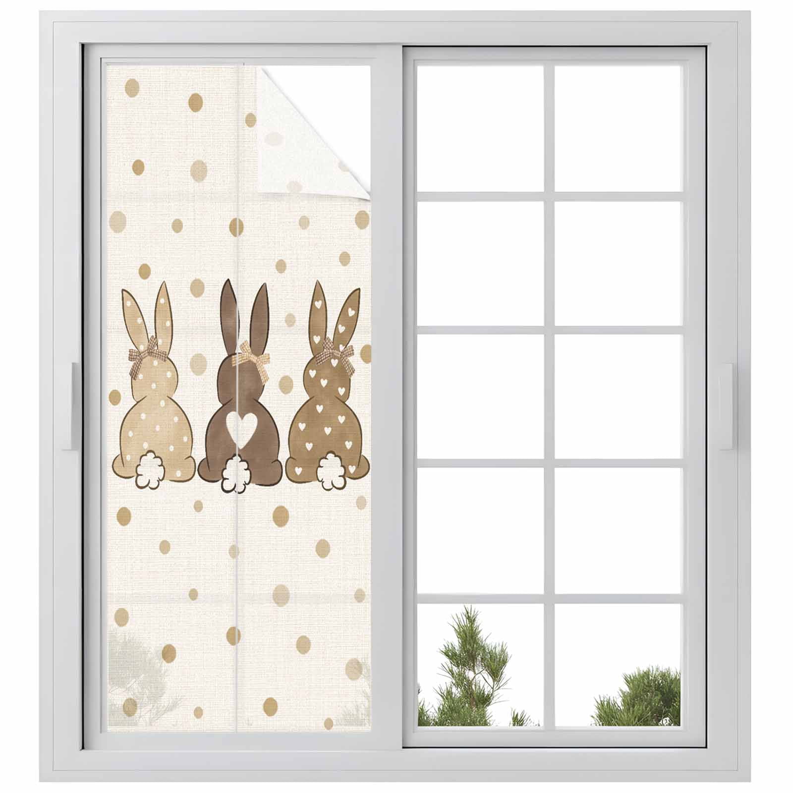 Easter Window Privacy Film, Polka Dot Bunny Frosted Glass Window Clings Static Cling UV Heat Blocking Reusable Door Sticker for Bathroom 23.6 x 59 Inch