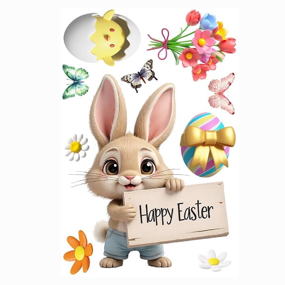 Easter Window Stickers 1 Set of Bunny, Egg, and Flower Clings for Home, Office, and Classroom Decorations, Easy Peel & Stick