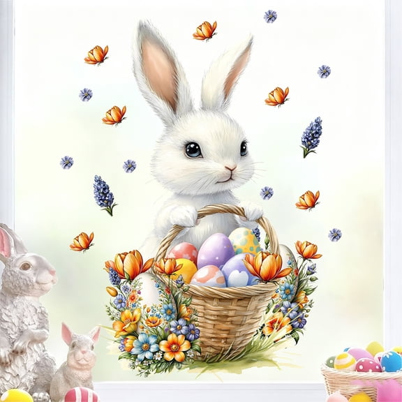 Easter Window Stickers Decals - Multicolor Bunny and Egg Wall Clings for Doors and Glass, Reusable Spring Holiday Party Decorations for Home Kids Room and Classroom