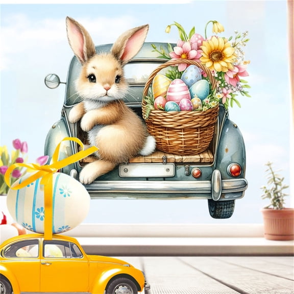 Easter Window Stickers Holiday Home Decor Set 12 Inch PVC Decal for Glass Door Wall Easter Bunny Chick Carrot Egg Spring Party Kids Activity Room Decorations No Residue Removablesyligr