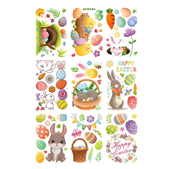 Easter Window Stickers Static Cling Window Decals - Set of 9 Removable Holiday Decorations for Glass Doors Windows Indoor Outdoor Spring Festival Party Home Decor and Wall Decorations