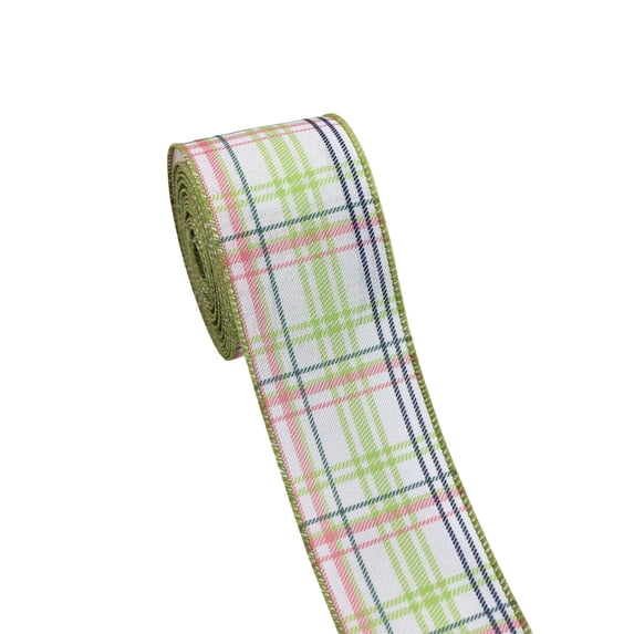 Easter Wired Ribbon with Bunny and Egg Checkered Pattern, Spring Decorative Polyester Ribbon Roll for Wreath Making Gift Wrapping Bows Basket DIY Crafts