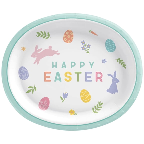 Easter Wishes Bunny Rabbit Spring Holiday Theme Party 12" x 10" Banquet Plates