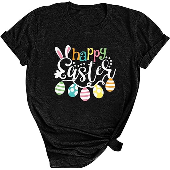 Easter Women Outfit Funny Letter Print Cute Eggs Graphic Happy Easter Shirts Short Sleeve Soft Comfy Blouses