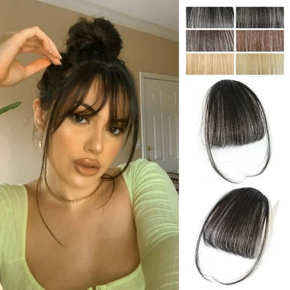 Easter Women'S Air Bangs Wig - Human Hair Silk Hair Wig Women'S Korean Sweet Natural Forehead Hair Wig Black Pullover Toupee St. Patrick'S Day, Wedding, Season, Anniversary