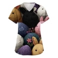 thumbnail image 1 of Easter Women Scrub Tops Short Sleeve Rabbit Graphic V-Neck Tunic Tops Floral Summer Lightweight Nursing Uniforms Shirts with Pocket, #01 Black, 3XL, 1 of 3