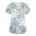 thumbnail image 1 of Easter Womens Scrub Tops Casual V Neck Cute Rabbit & Egg Printed Scrub Shirts Holiday Loose Short Sleeve Scrubs Medical Nurse Uniform Nursing Workwear with Pockets Mint Green XL, 1 of 5
