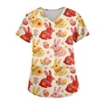 thumbnail image 1 of Easter Womens Scrubs Fashion Plus Workwear Bunny Rabbits Graphic Print Nurse Uniforms Tunic Short Sleeve V-Neck Working T-Shirts with Pockets, 1 of 5