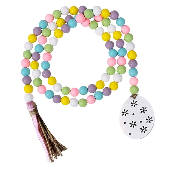 Easter Wood Bead Garland Easter Tiered Tray Decoration Hanging Garlands Easter Egg Shaped Wooden Farmhouse Beads Garlands for Home Easter Holiday Party