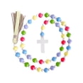 thumbnail image 1 of Easter Wood Bead Garland Farmhouse Decorative Wooden Beads Prayer Beads Tassel Garland Wall Hanging Decoration with Cross for Tiered Tray, 1 of 6