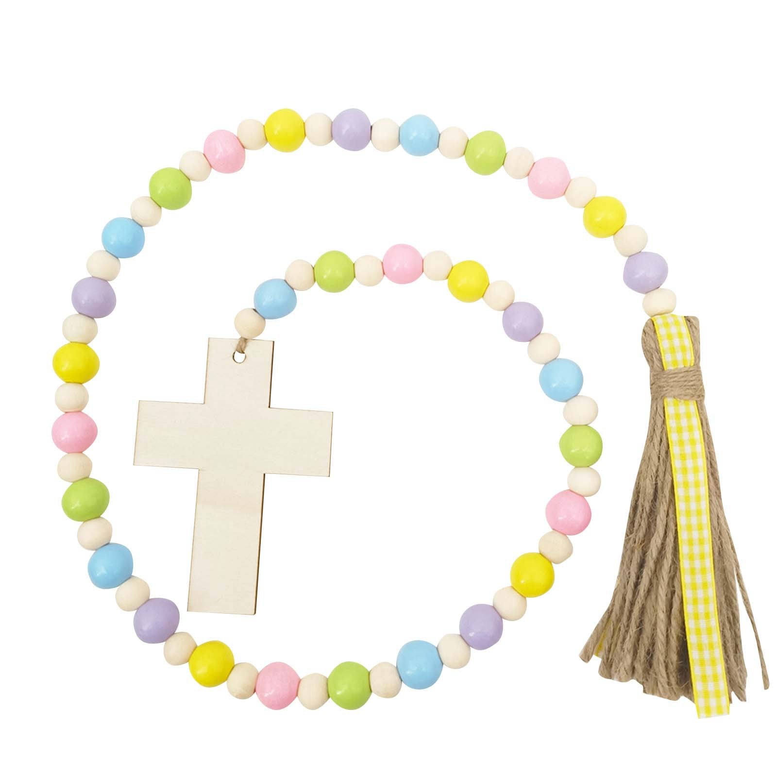 Easter Wood Bead Garland Farmhouse Decorative Wooden Beads Prayer Beads