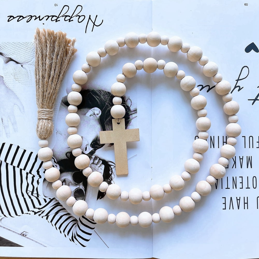 Prayer Beads Rustic Wood Bead Garland Set Farmhouse Decor