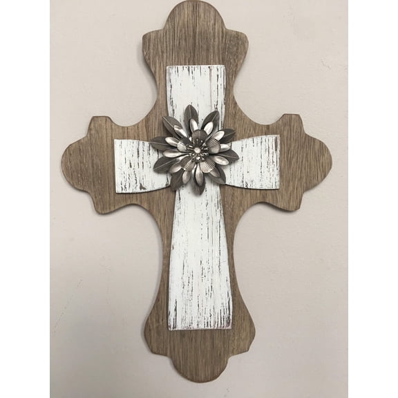 Easter Wood Cross With Metal Flower