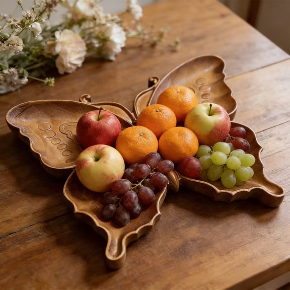 Easter Wood Snack Tray Plate – Solid Wood Carved Rabbit Carrot Egg Flower Divided Serving Dish for Snacks, Fruit, Desserts, Holiday Tabletop Decor