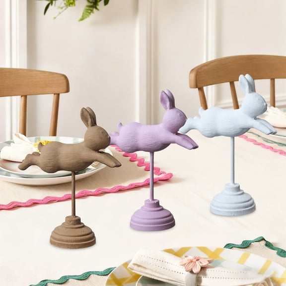 Easter Wooden Bunny Craft Figurine, Rustic Wood Rabbit Ornament, Creative Desktop & Window Display, Easter Home & Holiday Decoration Prop(Camel)