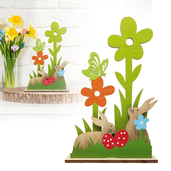 Easter Wooden Bunny Decorations Farmhouse Style Table Mantel Tray Sign Indoor Home Easter Bunny Decor For Spring Holiday Decorating(#11)