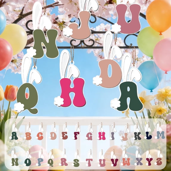Easter Wooden Bunny Ear Letter Ornament - Festive Hanging Decor for Home & Party, Cute Alphabet Accent for Easter Tree & Door Decorations, 3.9*2in, K