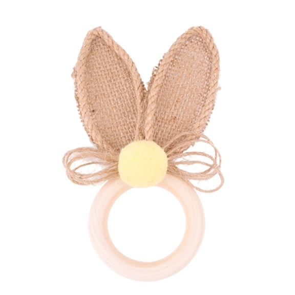 Easter Wooden Bunny Ear Napkin Ring, Rustic Natural Wood Table Decoration for Easter Party, Holiday Dinner, Brunch Centerpiece, Yellow Finish
