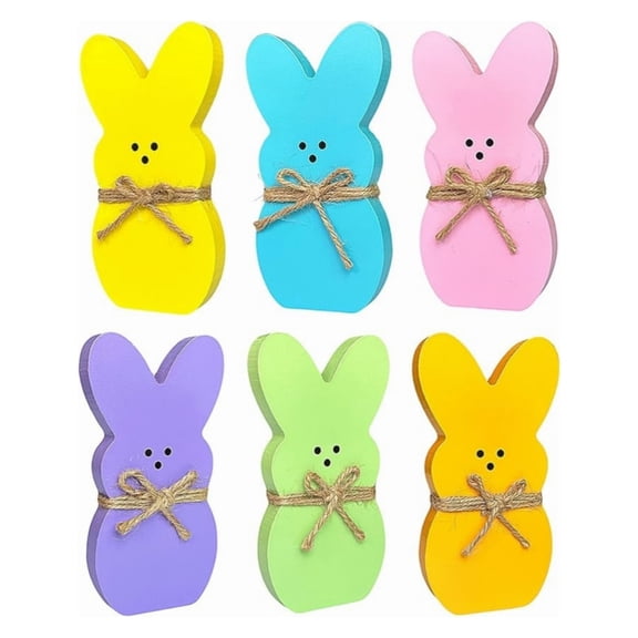 Easter Wooden Bunny Easter Decorations - Easter Wooden Table Centerpieces with Hemp Rope - 1PCS-6PCS Easter Spring Peeps Tiered Tray Decor Rabbit Shape Tabletop Decoration for The Home Office Tables