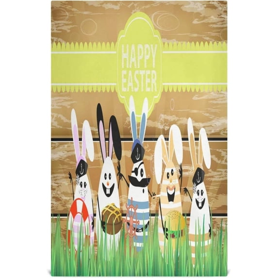 Easter Wooden Bunny Eggs Kitchen Tea Towels Set of 6 Absorbent Hand Dish Towels, Rabbit Spring Dishcloths Lint-Free 18x28 Inch Fast Drying for Cooking Baking Home Clean