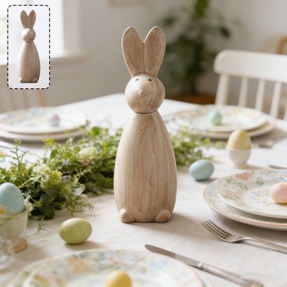 Easter Wooden Bunny Figurine, Handmade Elegant Easter Bunny Statue for Spring, Easter Gift Tiered Tray, Table Centerpieces Decorations for Indoor or Garden Decor