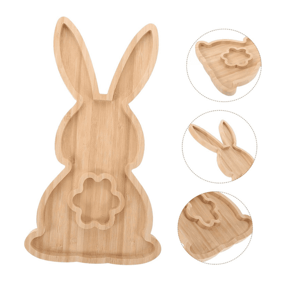 Easter Wooden Bunny Serving Tray: Charcuterie Board Reusable Bunny Platter for Food Decorative Wooden Plate Funny Spring Party Tray (B)