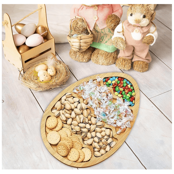 Easter Wooden Bunny Serving Tray: Charcuterie Board Reusable Bunny Platter for Food Decorative Wooden Plate Funny Spring Party Tray (C)