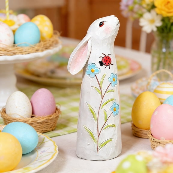 Easter Wooden Carved Bunny Figurine Laser Cut Rabbit Silhouette Spring Home Desktop Shelf Mantel Decor Rustic Farmhouse Accent