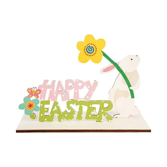 Easter Wooden Craft Decor, 3D Bunny Egg Figurine With "Happy Easter" Sign, Festive Party Decoration For Home Tabletop