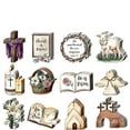 thumbnail image 1 of Easter Wooden Craft Decorations 36-Pack Multi-Design Hanging Ornaments Lamb Rabbit Cross Wreath Book Lily Church Angel Labels With "He Is Risen" "Do Not Forget" Messages For Home, 1 of 6