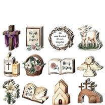 Easter Wooden Craft Decorations 36-Pack Multi-Design Hanging Ornaments Lamb Rabbit Cross Wreath Book Lily Church Angel Labels With "He Is Risen" "Do Not Forget" Messages For Home