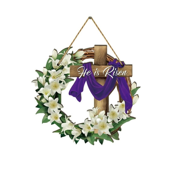 Easter Wooden Cross Decor 11.81x11.81in Multicolor Cloth Hanging Plaque Spring Crucifix Home Door Fence Wall Holiday Decor (0.17lb)