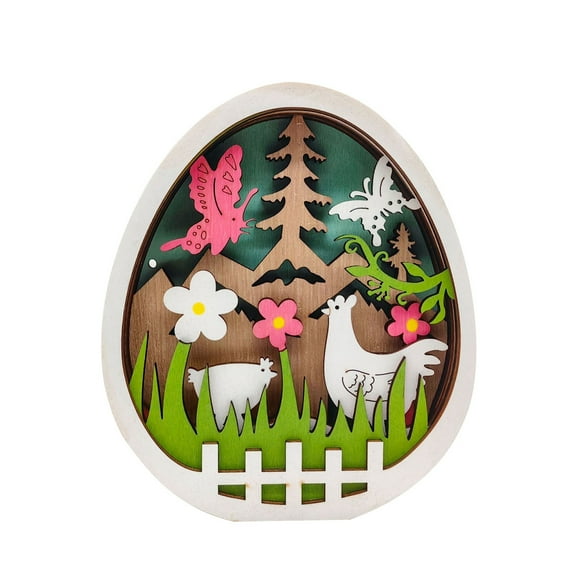 Easter Wooden Egg Led Light Decoration, 1-Pack Creative Spring Butterfly Hanging Pendant With Cut-Out Animal Scene, Indoor Outdoor Festive Home Garden Wall Decor For Easter Party,