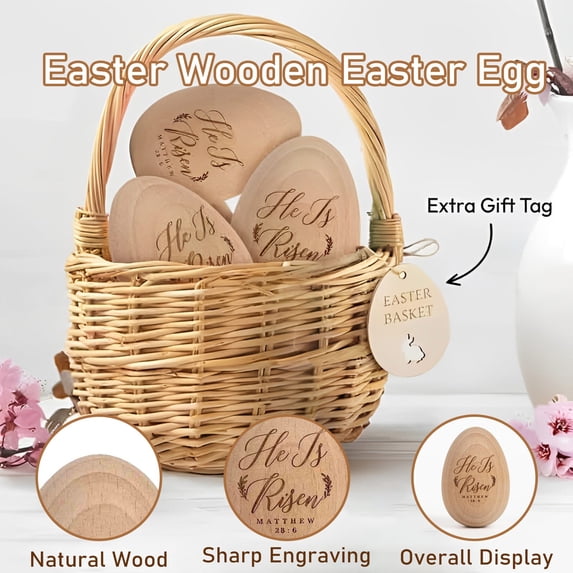 Easter Wooden Egg He Is Risen Decor, Religious Easter Decoration For Tiered Trays, Tabletops, Fireplace Mantels, Versatile Easter Gift For S, Church Members, Home And Church