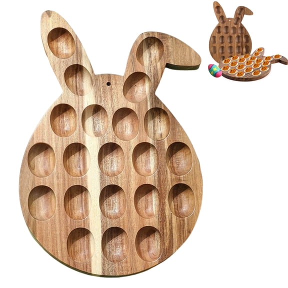 Easter Wooden Egg Tray, Wooden Rabbit Shaped Egg Storage Tray Kitchen Egg Holder, 21 Holes Reversible Wooden Egg Cutting Board with Handle, Mini Charcuterie Boards for Home Kitchen