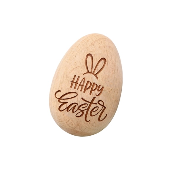 Easter Wooden Egg with Bunny Carving – Natural Wood Easter Decoration Ornament for Indoor Outdoor Tabletop Office Decor and Gift