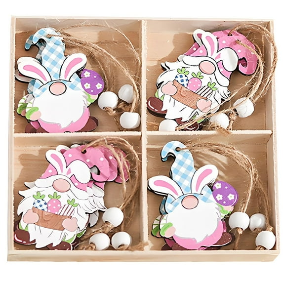 Easter Wooden Gnome Hanging Ornaments Spring Slices Ornaments Wooden Decoration with Rope for Easter Valentine's Day Decorations (2d) A
