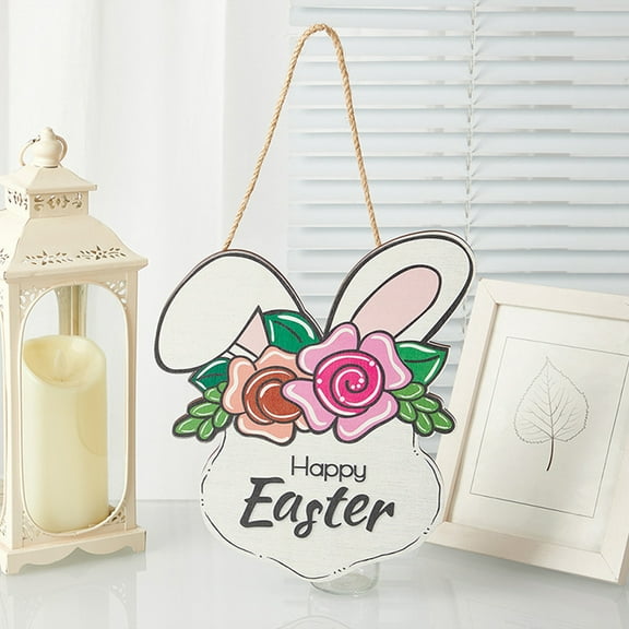 Easter Wooden Hanging Sign Bunny Front Door Sign Cute Rabbit Carrot Wall Plague for Spring Holiday Indoor Outdoor Farmhouse Home Porch Window Decor